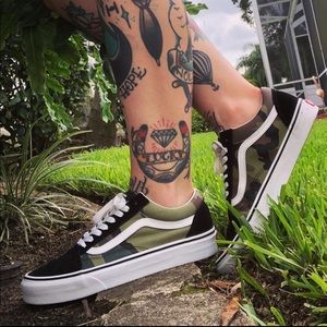 Vans Green and Black Camouflage Sneakers